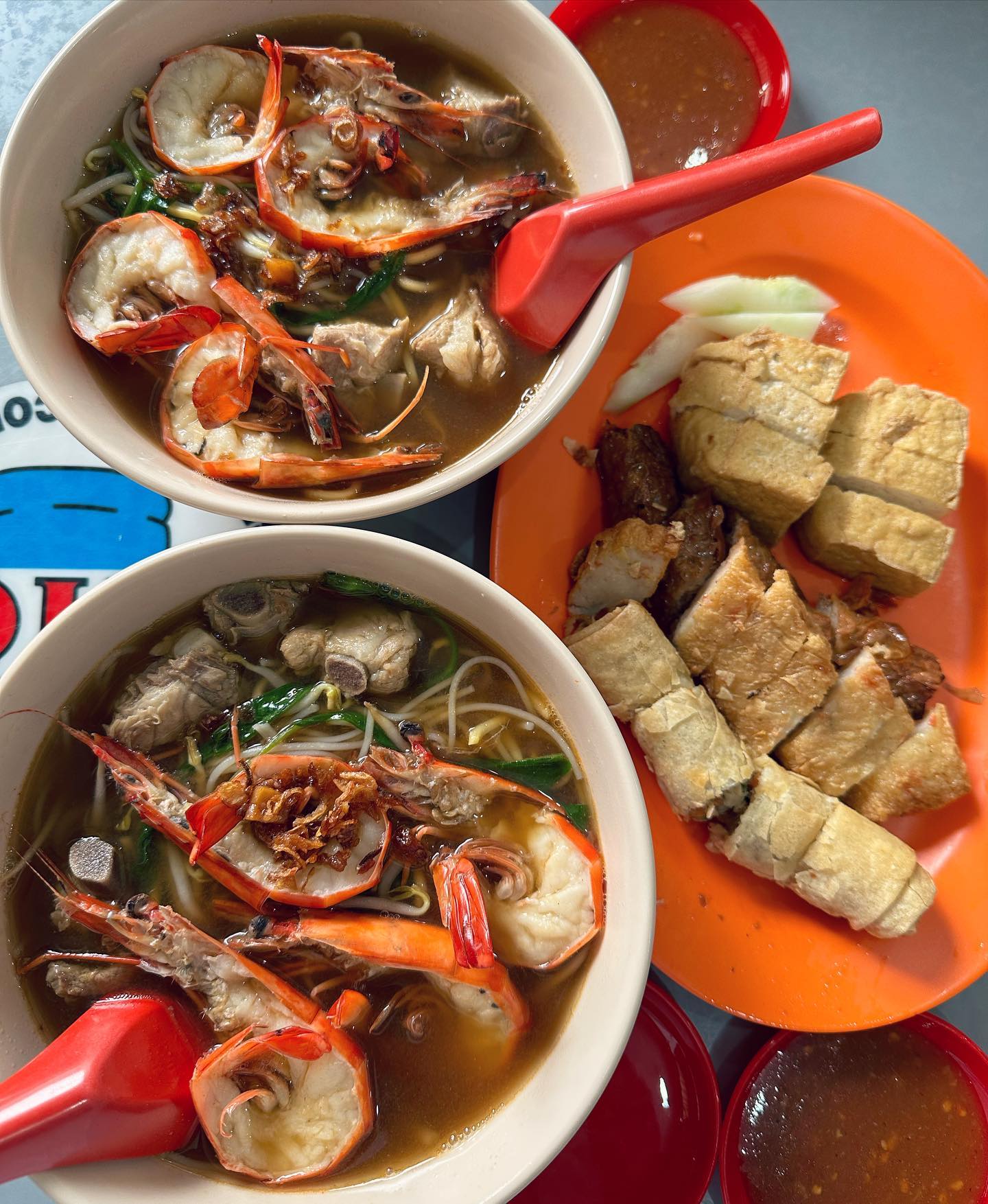 Pork ribs prawn noodles (M) + ngoh hiang ($23)!