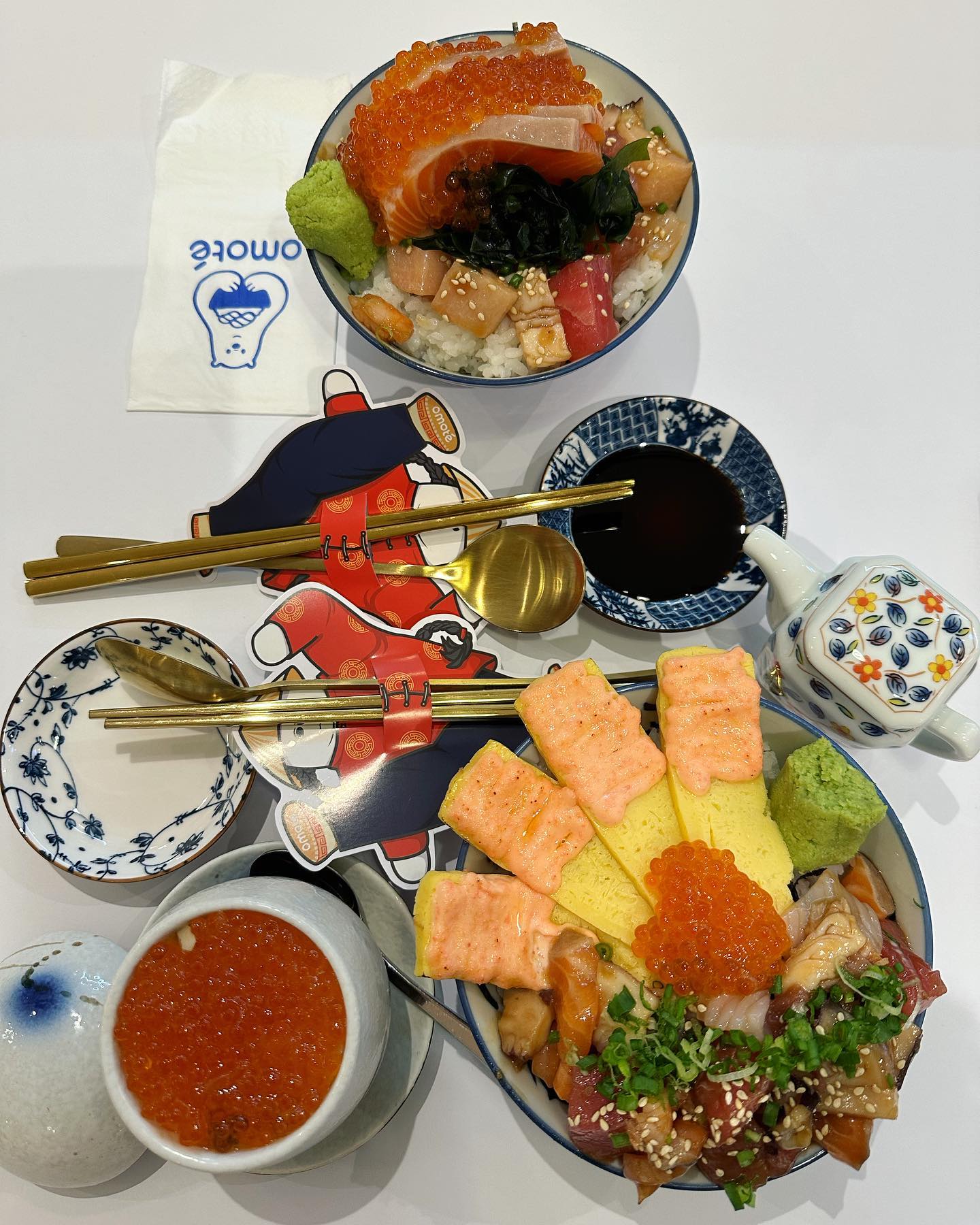 Omote — tamago mentai chirashi + salmon booster chirashi + ikura chawanmushi ($67)!