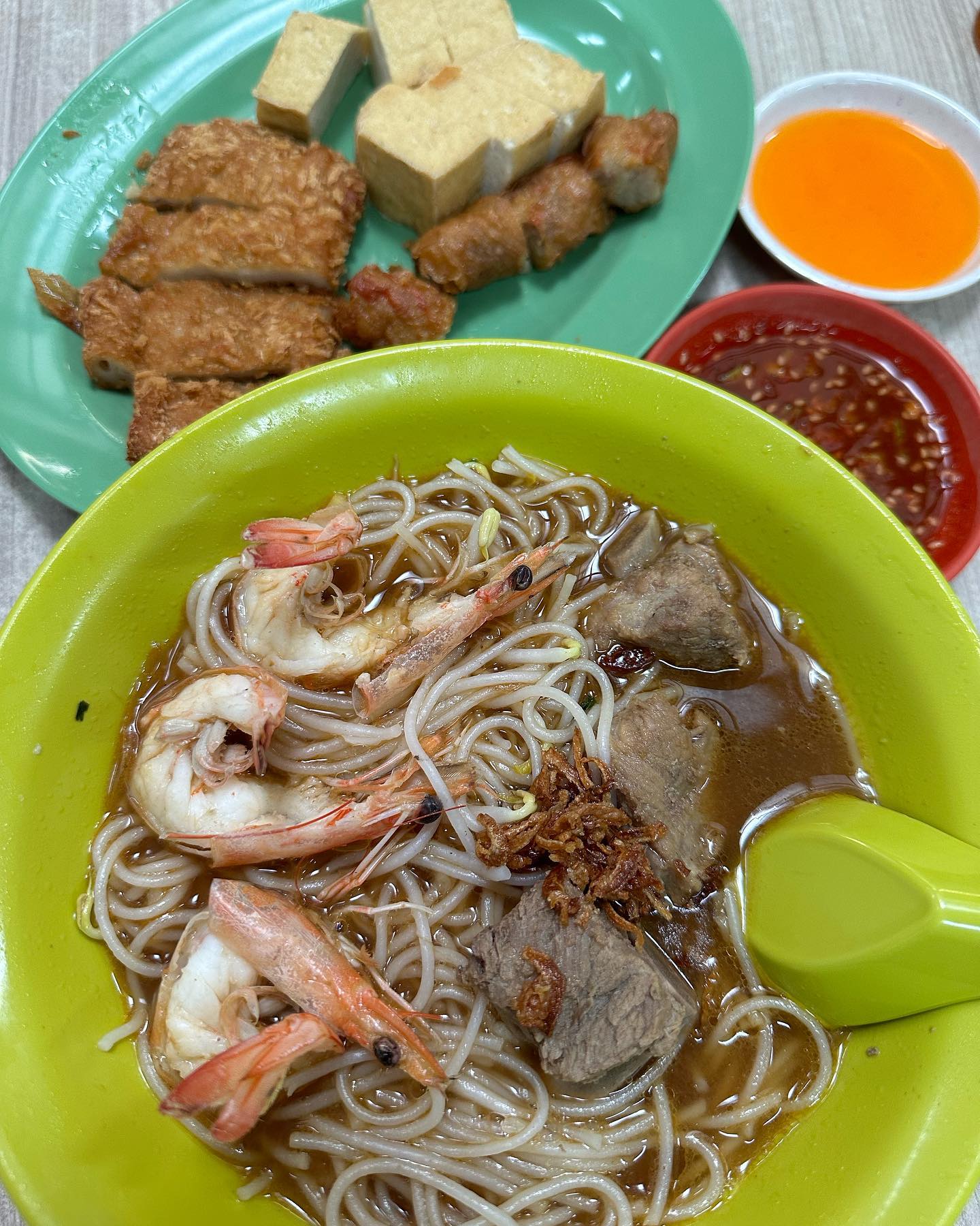Pork ribs prawn noodles + ngoh hiang ($10.40)!
