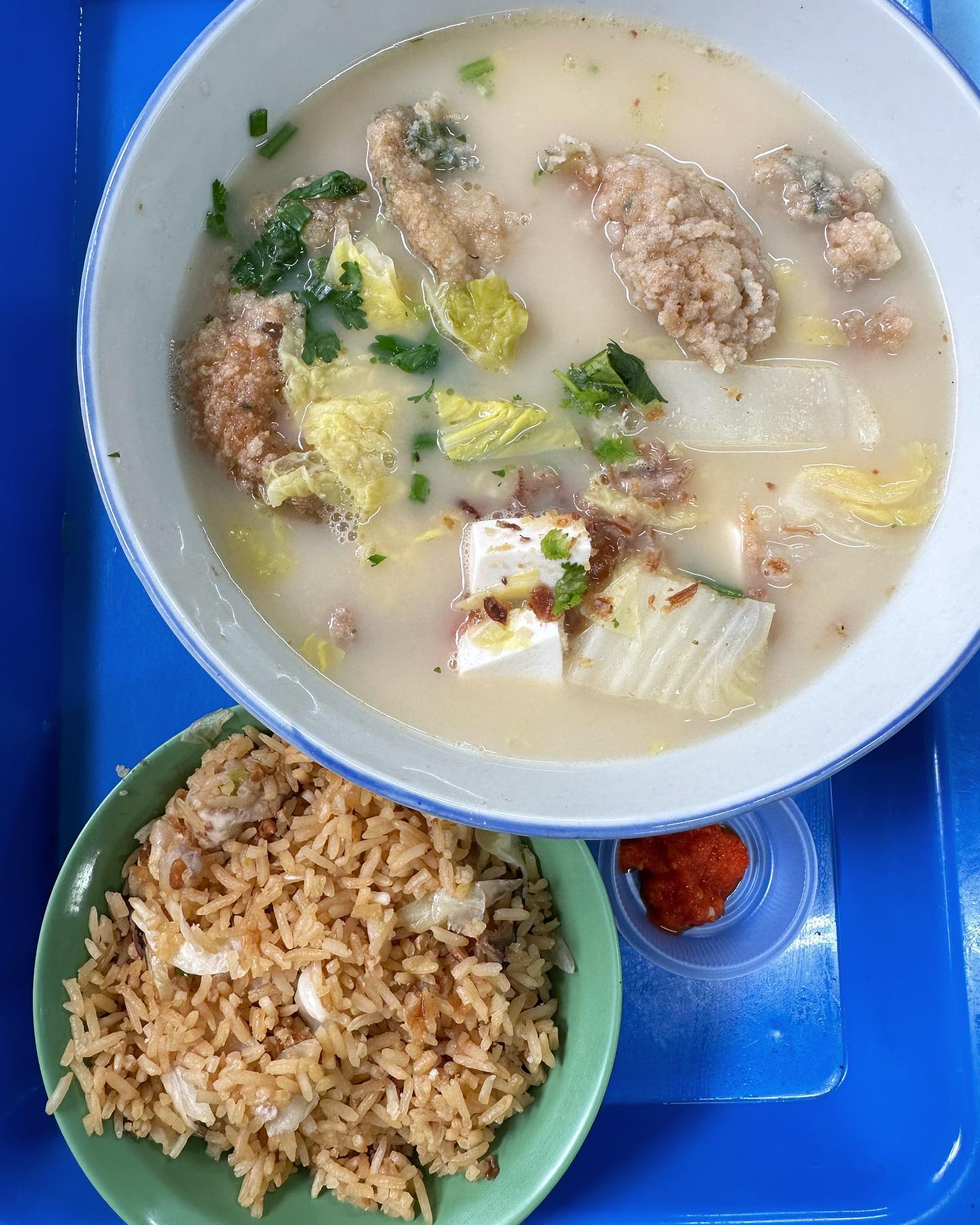 Fried fish soup + yam rice ($7)!