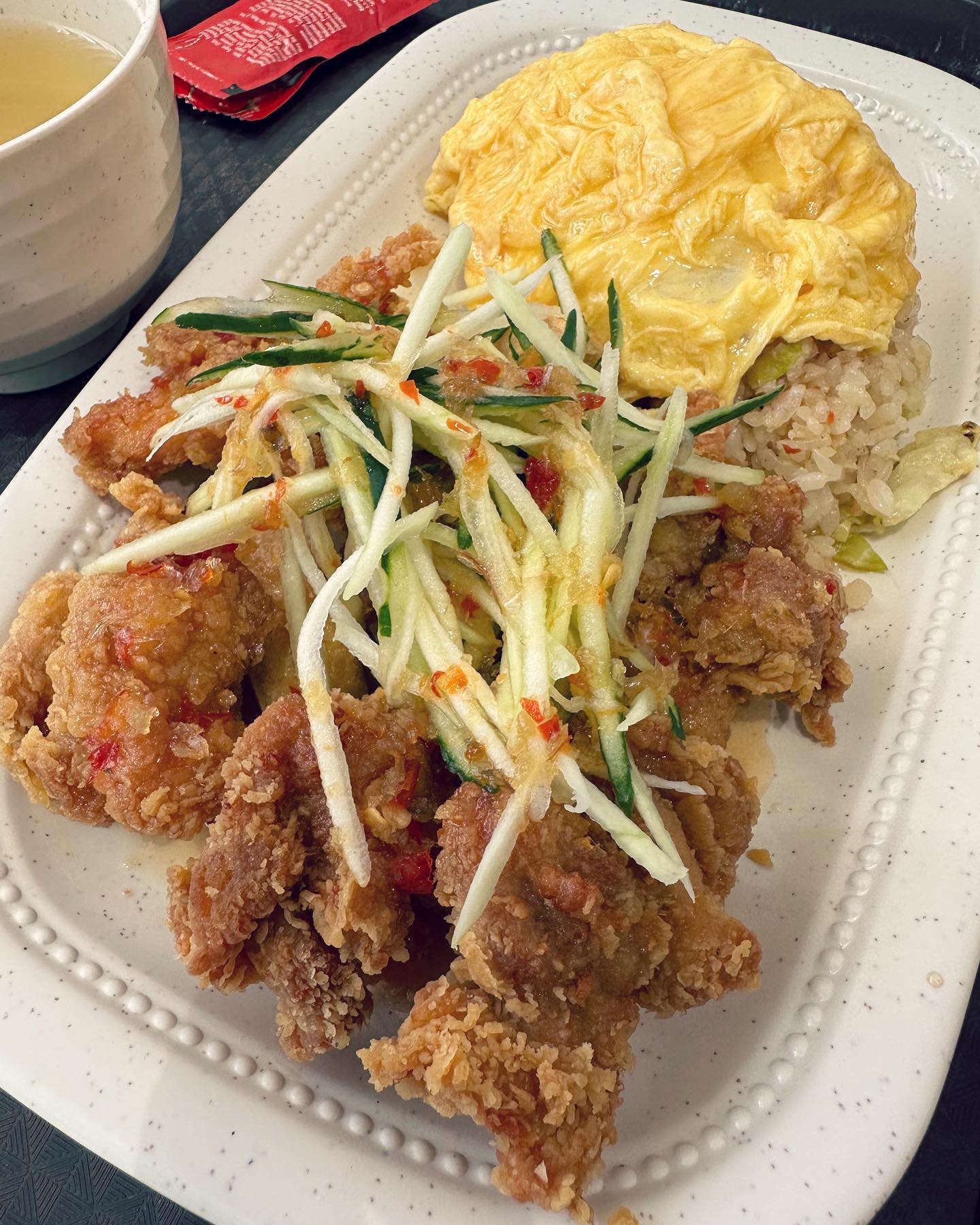Karaage chicken rice with omurice egg ($6.20)!