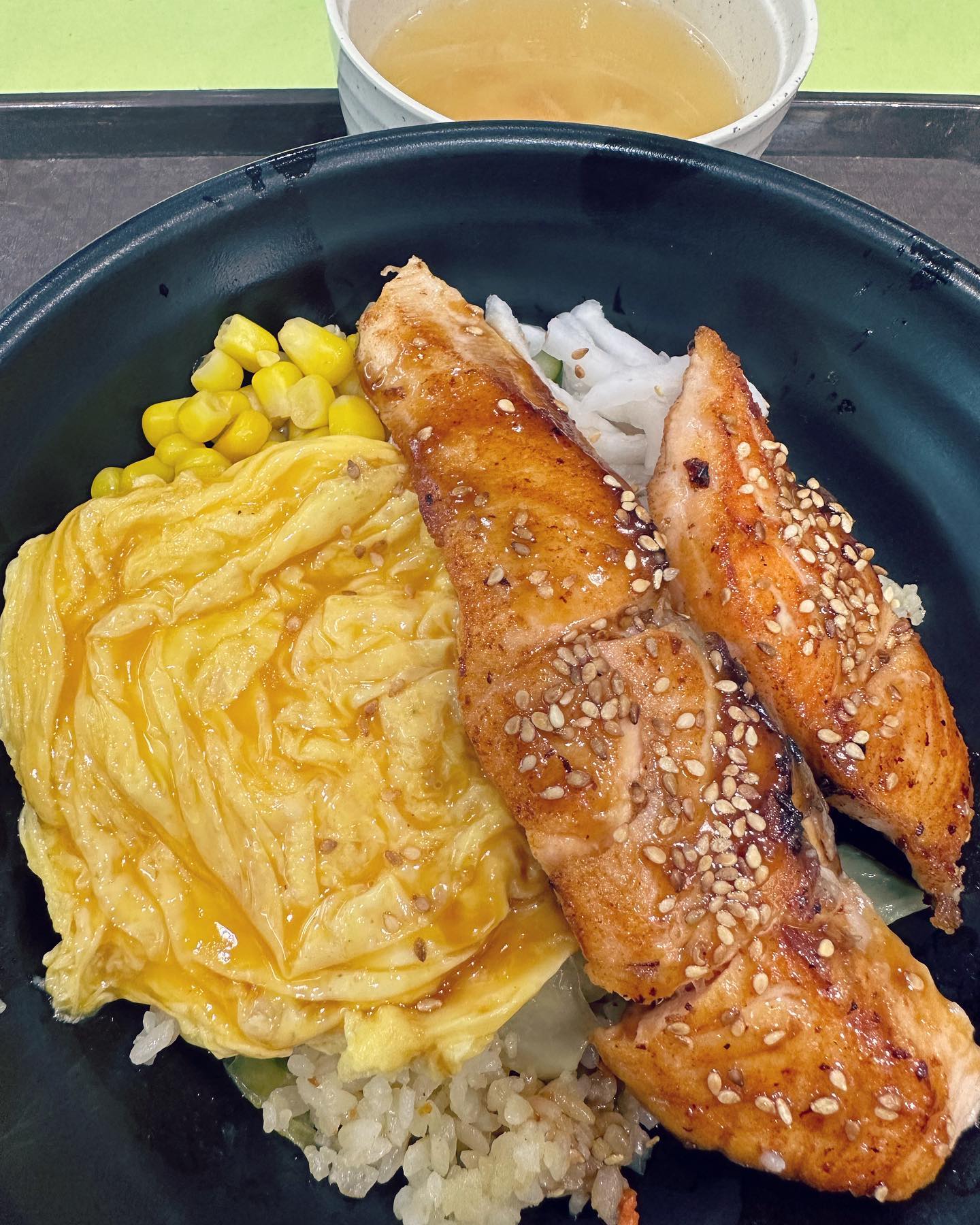Salmon rice with omurice egg ($7.50)!