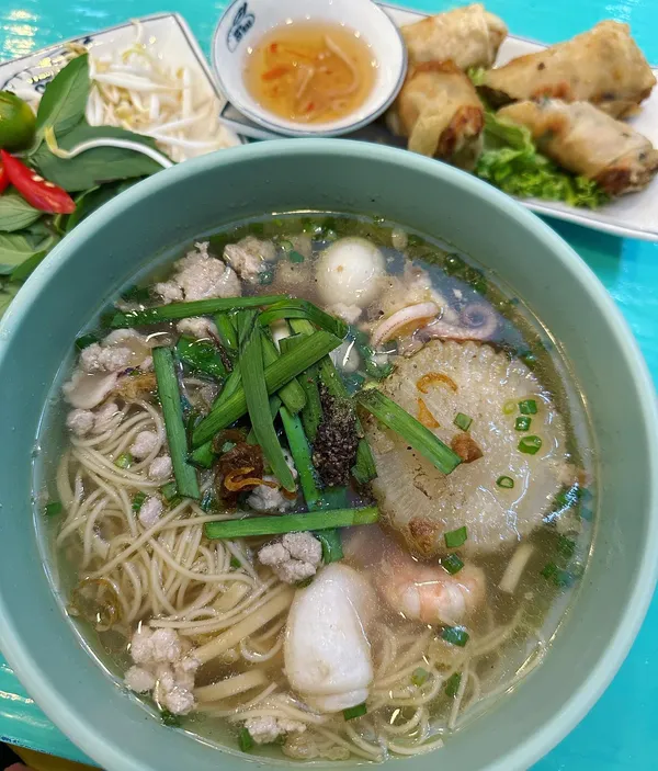 Vietnamese pho noodle soup + vegetarian spring rolls ($12.50 + $5.50)!