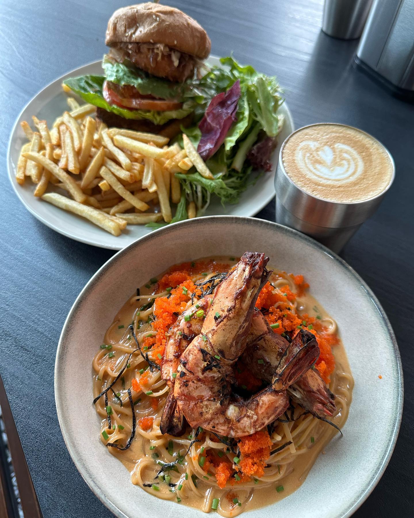 Double ebi-yaki burger + ebiko pasta + flat white ($55.50)!