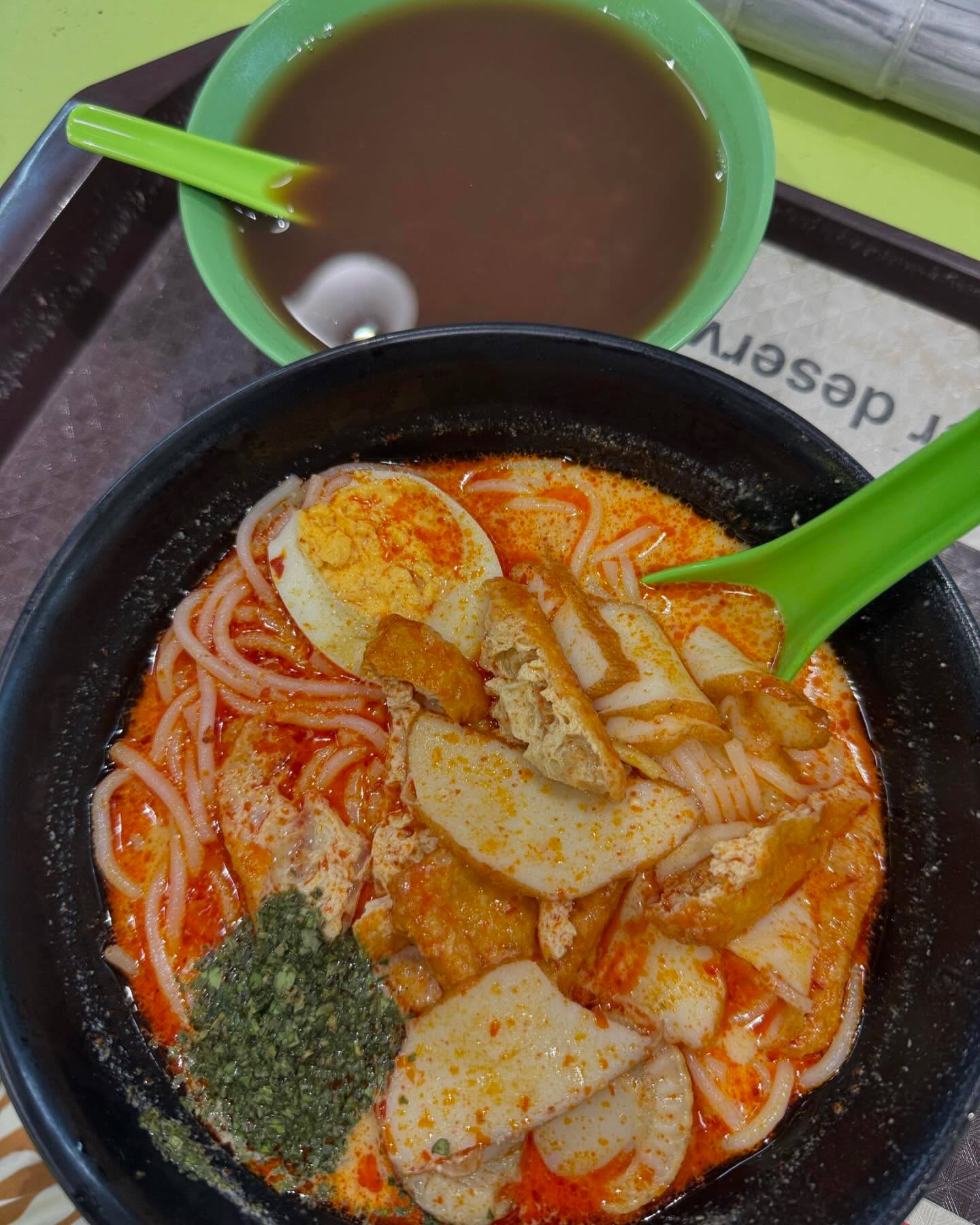 Hawker laksa with red bean soup ($5)!