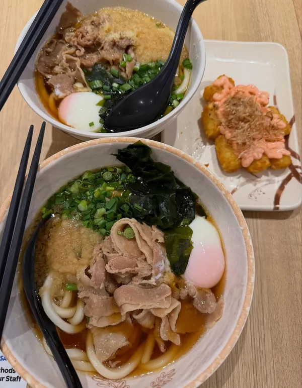 Tamoya — sanuki beef + pork egg udon + mentaiko tater tots ($35)!