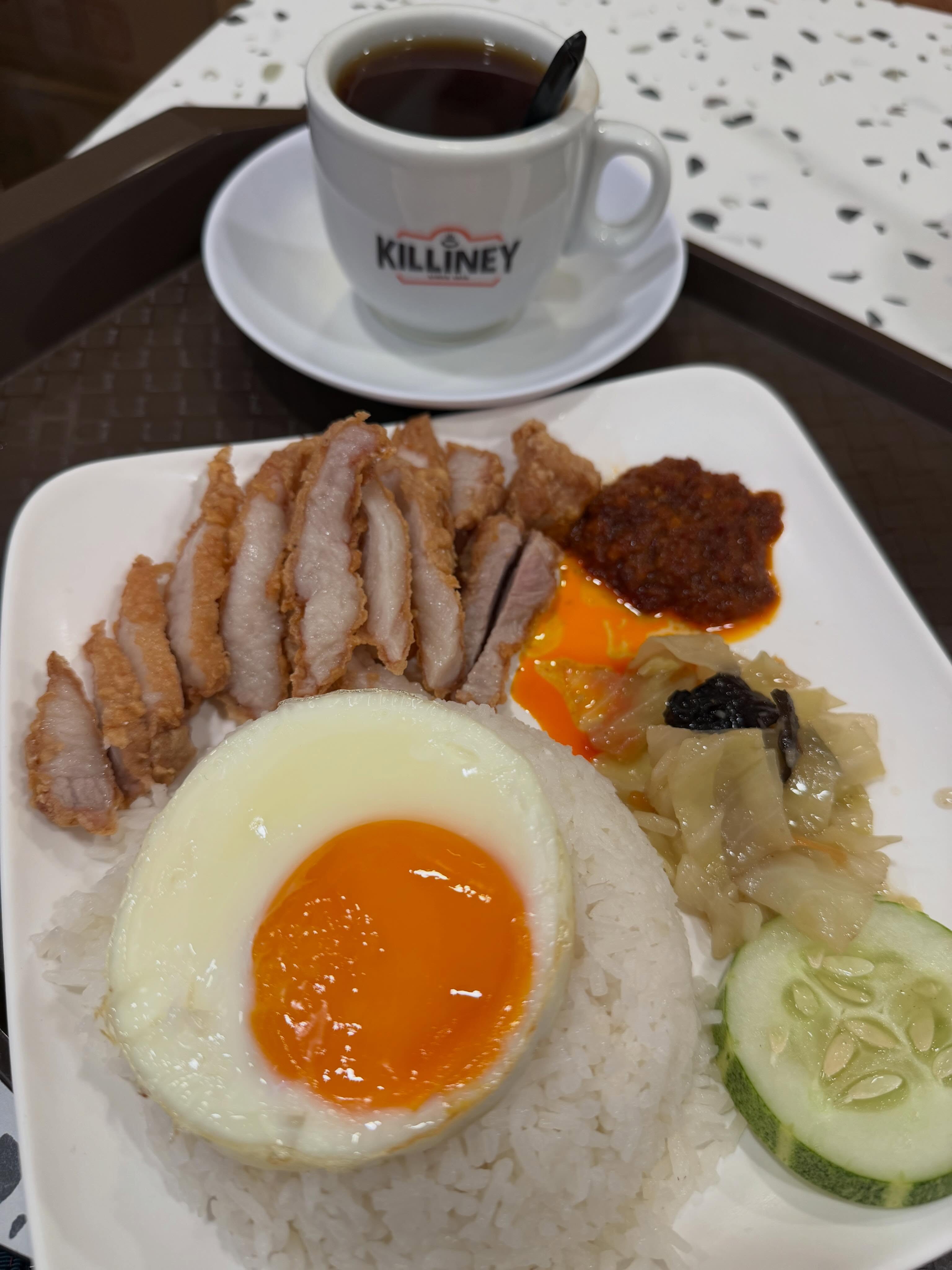 Killiney Thursday value set — crispy pork belly nasi lemak + teh o kosong ($8)!