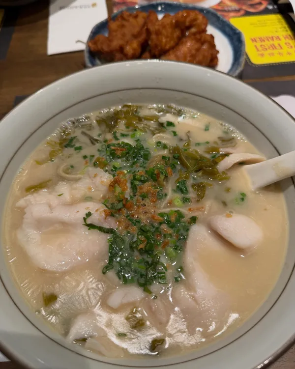 Fish fillet with pickled vegetable tonkotsu ramen ($16.50++) @ Le Shrimp Ramen!